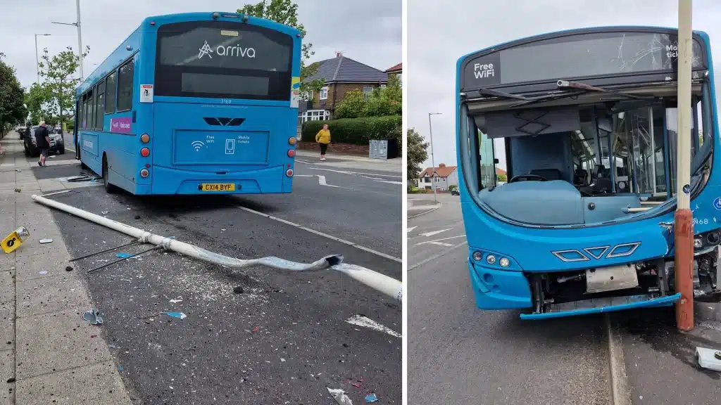 Ainsdale bus smash causes damage to parked vehicle and lampost